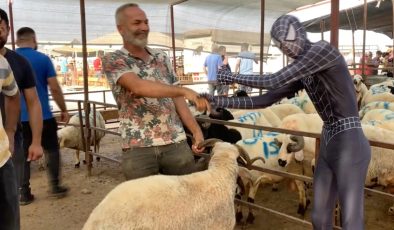 Adana’da bir garip kurban pazarlığı! Örümcek adam kostümü ile gitti